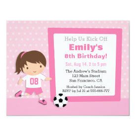 Cute Girl Pink Soccer Birthday Party Invitations