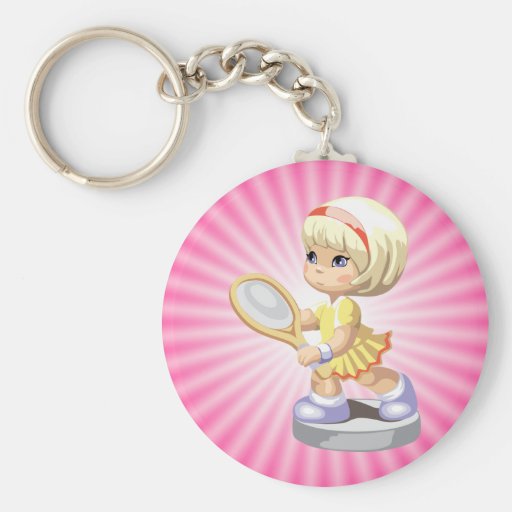 Cute Girl Playing Tennis Key Chains