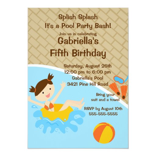 Cute Girl Pool Party Birthday Invitation Zazzle 