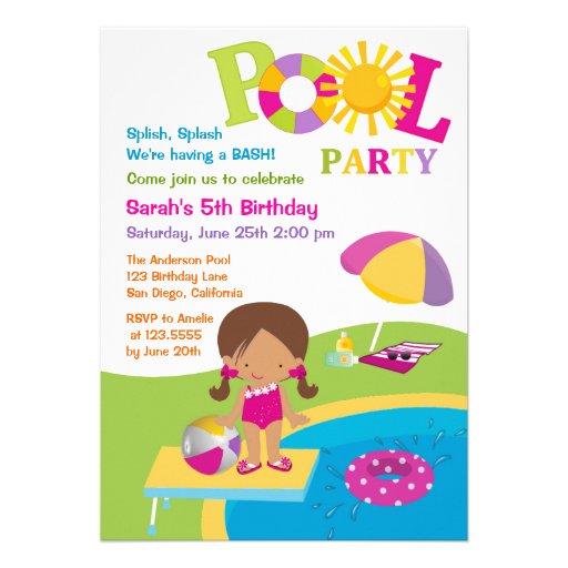 Cute Girl Pool Party Birthday Invitation