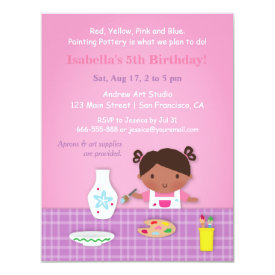 Cute Girl Pottery Painting Art Birthday Party Card