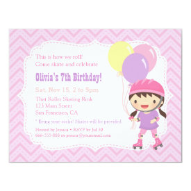 Cute Girl Roller Skating Birthday Party 4.25x5.5 Paper Invitation Card