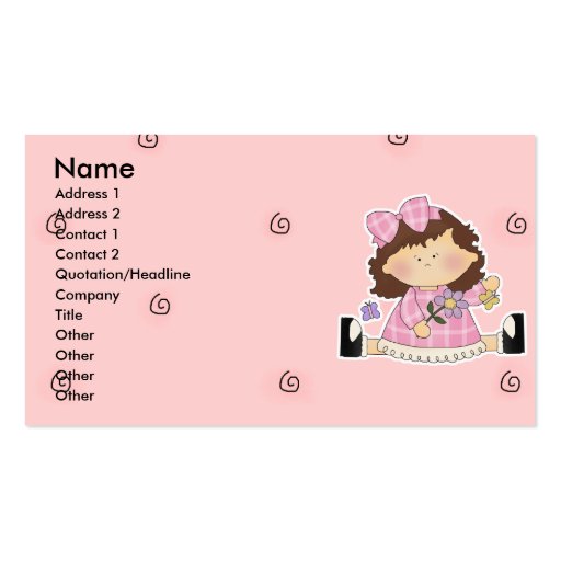 Cute Girl Sitting with Flower and Butterflies Business Card Templates (front side)