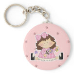 Cute Girl Sitting with Flower and Butterflies Key Chains