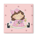 Cute Girl Sitting with Flower and Butterflies Refrigerator Magnet