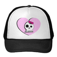 Cute Girl Skull in Pink Heart Mesh Hat