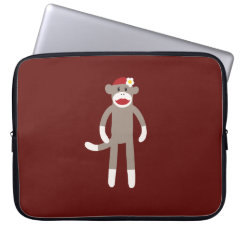 Cute Girl Sock Monkey on Red Laptop Sleeves