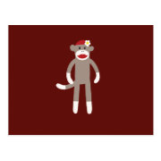 Cute Girl Sock Monkey on Red Postcard