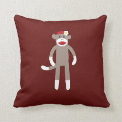 Cute Girl Sock Monkey on Red Throw Pillow