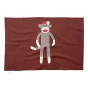 Cute Girl Sock Monkey on Red Towels