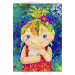 cute girl & white gunia pig card