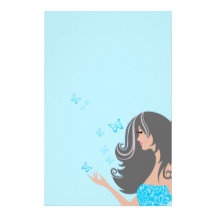 Cute girl with blue butterflies Stationery