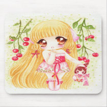Cute girl with cherries mouse pads