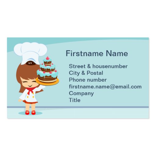 Cute Girl with Chocolate Cake Business Card (back side)