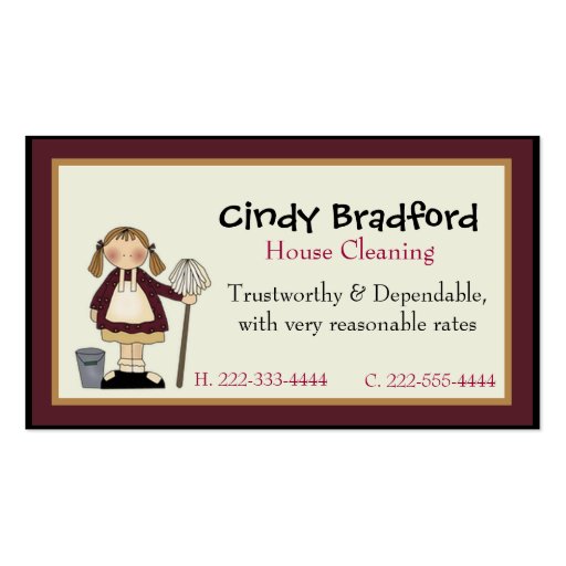 Cute Girl with Mop Maid Business Card (front side)