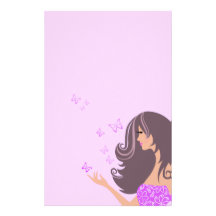 Cute girl with purple butterflies Stationery