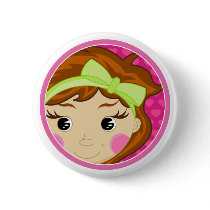 Cute Girl with Red Hair Button Badge