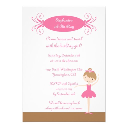 Cute girl's ballerina birthday party invitation