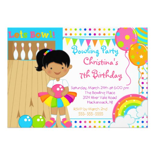 Cute Girls Bowling Birthday Party Invitation