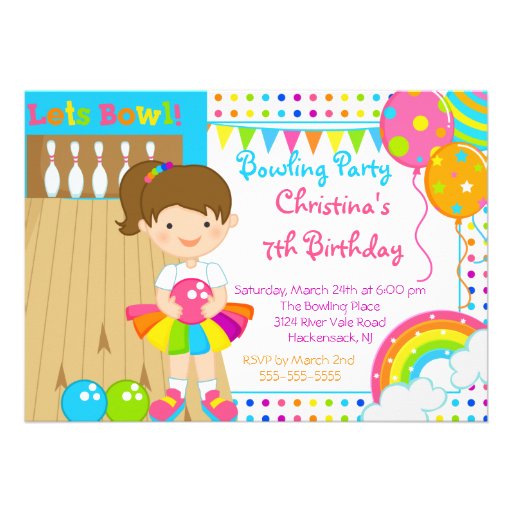 Cute Girls Bowling Birthday Party Invitation