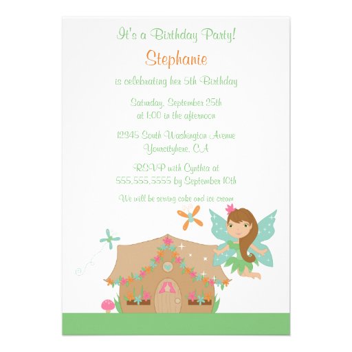 Cute girl's flying fairy birthday party invitation