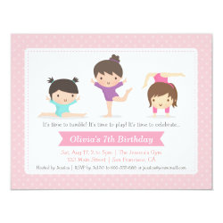 Cute Girls Gymnastics Birthday Party Invitations