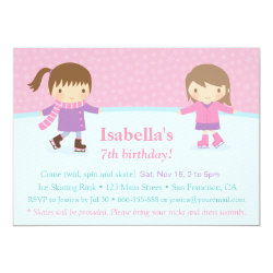 Cute Girls Ice Skating Rink Birthday Party 4.5x6.25 Paper Invitation Card