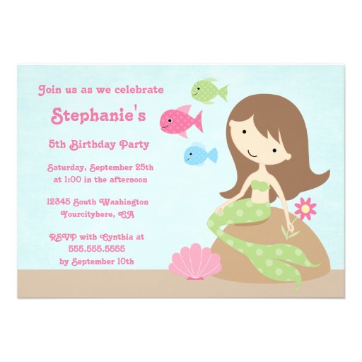 Cute girl's mermaid birthday party invitation