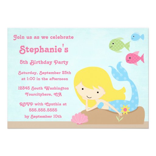 Cute girl's mermaid birthday party invitation