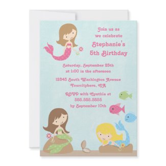 Cute girl's mermaids birthday party invitation invitation