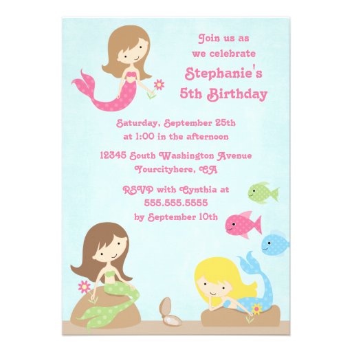 Cute girl's mermaids birthday party invitation
