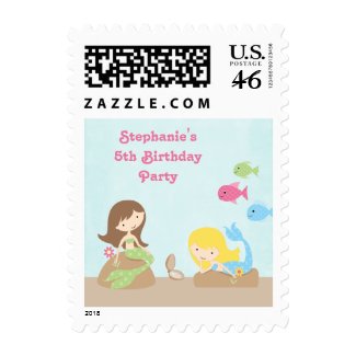 Cute girl's mermaids birthday party postage stamps