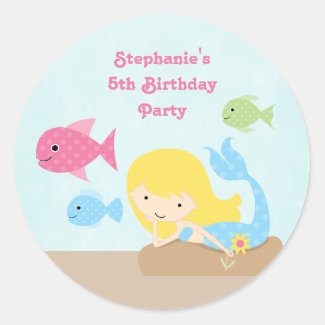 Cute girl's mermaids birthday party stickers