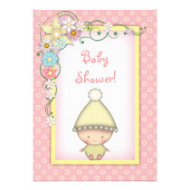 Cute Girls Pink and Yellow Spring Baby Shower invitations