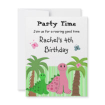 Cute Girls Pink Dinosaur Birthday Invitation