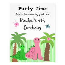 Cute Girls Pink Dinosaur Birthday Invitation