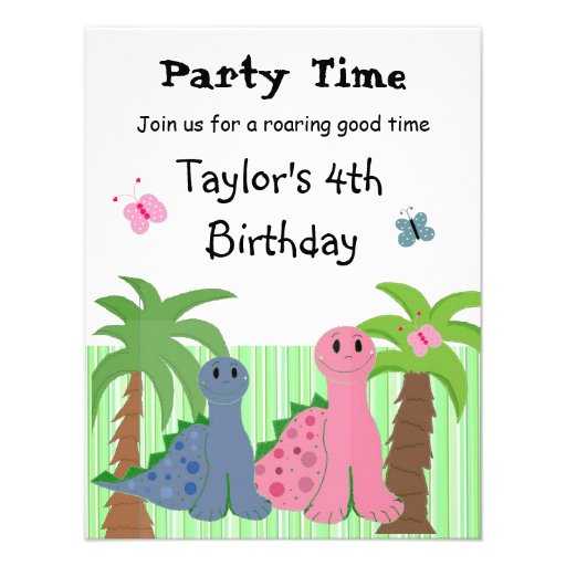 Cute Girls Pink Dinosaur Birthday Invitation
