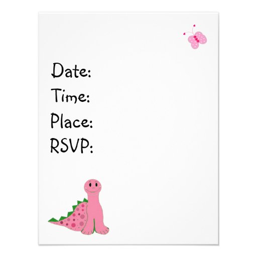 Cute Girls Pink Dinosaur Birthday Invitation