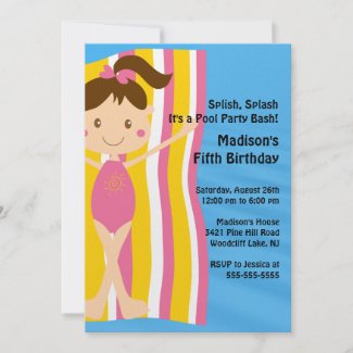 CUTE Girls Pool Party Birthday Invitation invitation