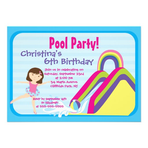 Cute Girls Pool Party Birthday Party Invitations