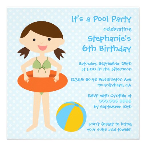 Cute girl's summer pool party birthday invitation