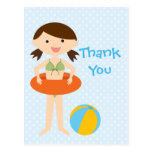 Cute girl's summer pool party thank you postcard