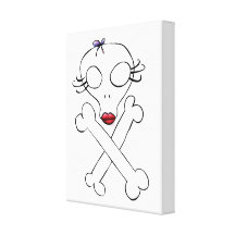 Cute Girly Alien Skull Crossbones Canvas Print