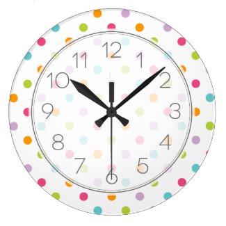 Cute Girly Colorful Polka Dots Wall Clocks
