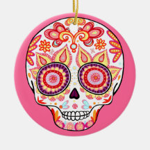 Cute Girly Day of the Dead Skull Ornament