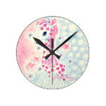 Cute Girly Giraffe With Hearts Wallclock