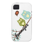 Cute Girly, Green and Blue Owls with Your Name Case For The iPhone 4