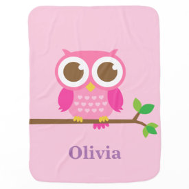 Cute Girly Pink Owl For Baby Girls Stroller Blanket