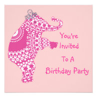 Cute Girly Pink Princess Elephant Party Invitation