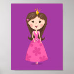 Cute girly pink princess on purple background print
